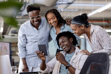 Diverse tech team collaborating